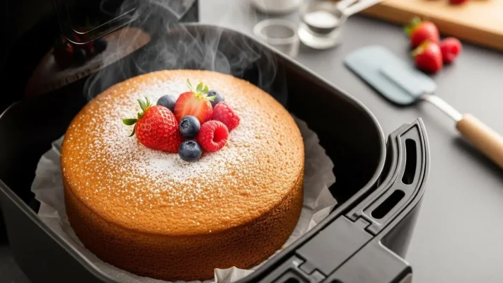 Thành phẩm cách làm bánh gato bằng nồi chiên không dầu xốp mềm